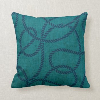 Nautical Rope In Ocean Blue Green Throw Pillow by AnyTownArt at Zazzle