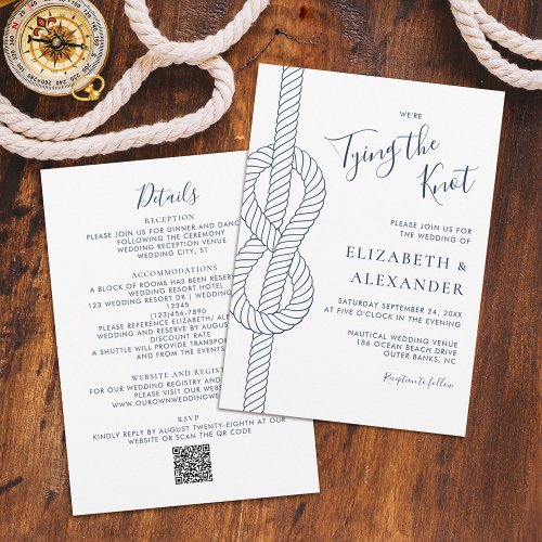 Nautical Rope Knot All In One QR Code Wedding Invitation