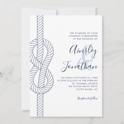 Nautical Rope Knot Modern Script Wedding  Invitation