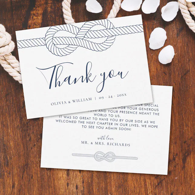 Nautical Rope Knot Modern Wedding Thank You Card | Zazzle