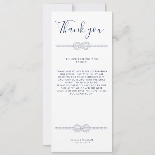 Nautical Rope Knot Modern Wedding Thank you Invitation