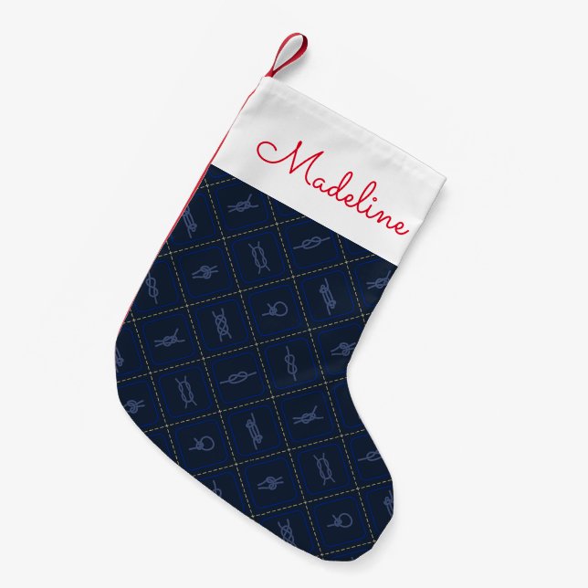 Nautical Rope Knot Pattern | Add Your Name Small Christmas Stocking (Front (Hanging))