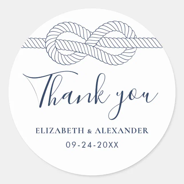 Nautical Rope Knot Thank You Wedding Classic Round Sticker | Zazzle
