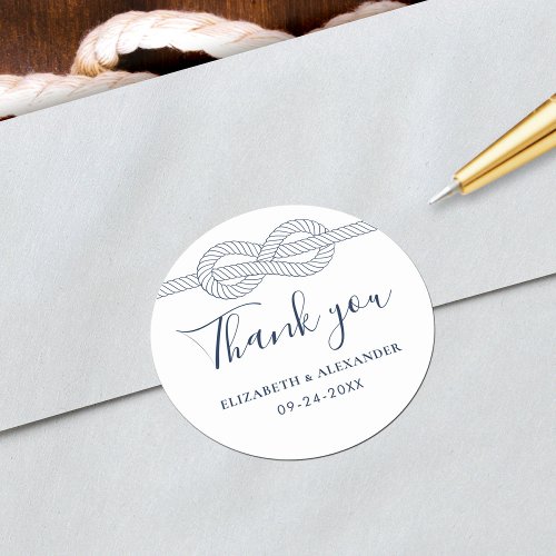Nautical Rope Knot Thank You Wedding Classic Round Sticker