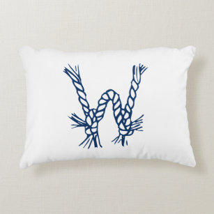 Nautical rope knots blue white custom monogram accent pillow