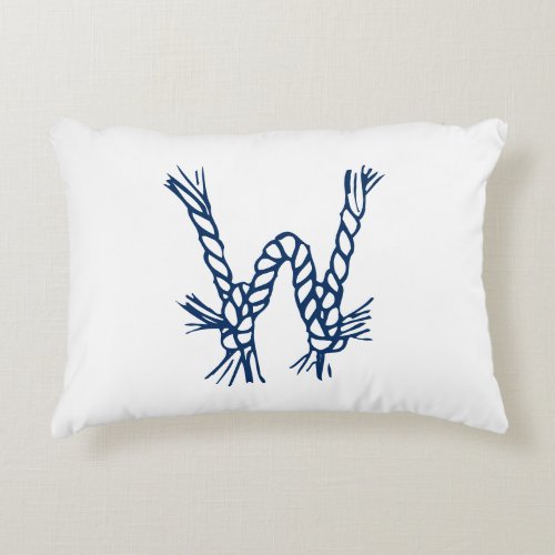 Nautical rope knots blue white custom monogram accent pillow