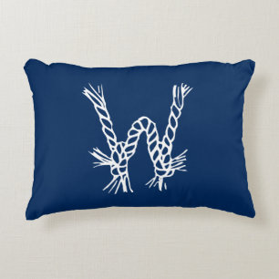Nautical rope knots blue white custom monogram accent pillow