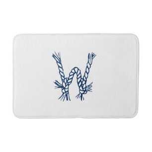 Nautical rope knots blue white custom monogram bath mat