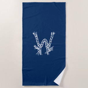 Nautical  rope knots blue white custom monogram beach towel