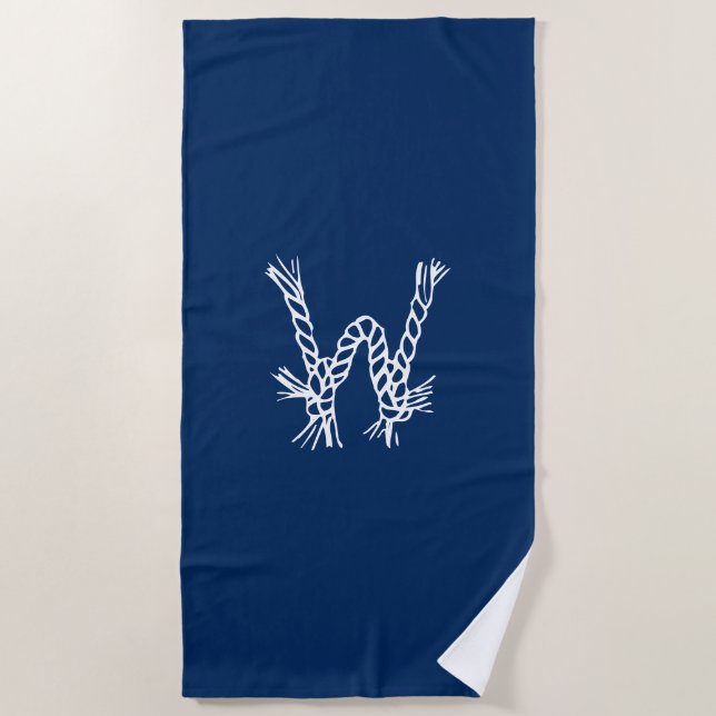 Nautical  rope knots blue white custom monogram beach towel (Front)