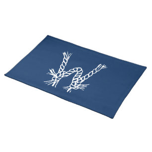 Nautical rope knots blue white custom monogram cloth placemat
