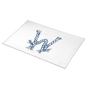 Nautical rope knots blue white custom monogram cloth placemat