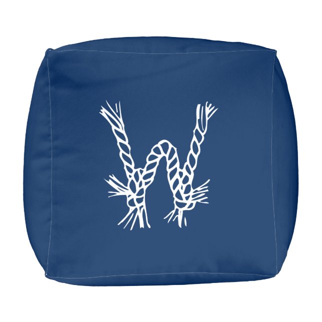 Nautical rope knots blue white custom monogram pouf (Top)
