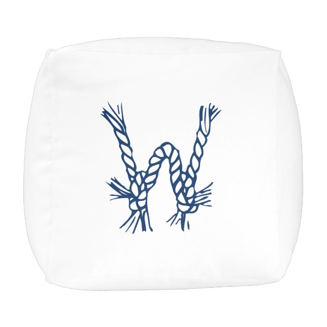 Nautical rope knots blue white custom monogram pouf (Top)