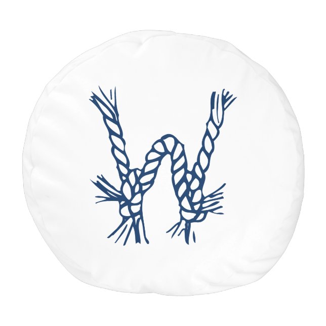 Nautical rope knots blue white custom monogram pouf (Top)