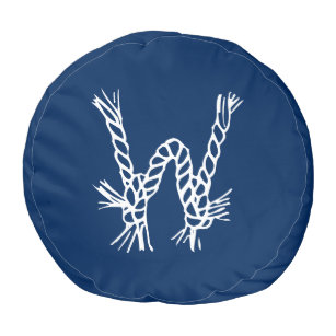 Nautical rope knots blue white custom monogram pouf