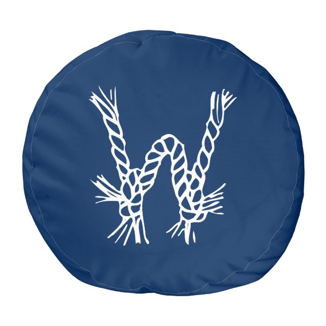 Nautical rope knots blue white custom monogram pouf (Top)