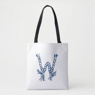 Nautical rope knots blue white custom monogram tote bag
