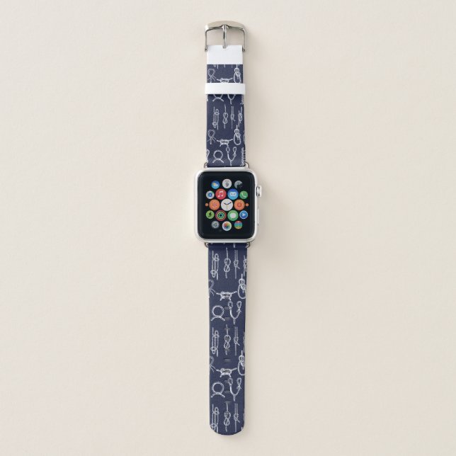 Nautical Rope Knots & Navy Blue Apple Watch Band (Front)