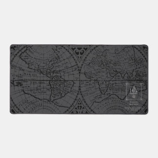 Nautical Rope Monogram Black Grey Map Desk Mat