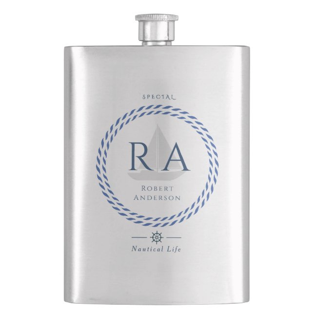 Nautical Rope Monogram  Flask (Front)