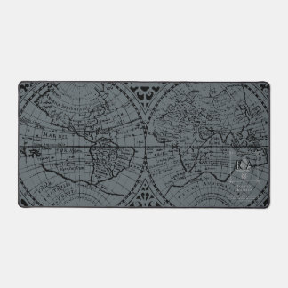 Nautical Rope Monogram Grey Black Map Desk Mat