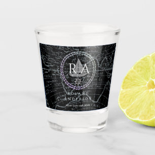 Nautical Rope Monogram Map Black Grey Shot glass