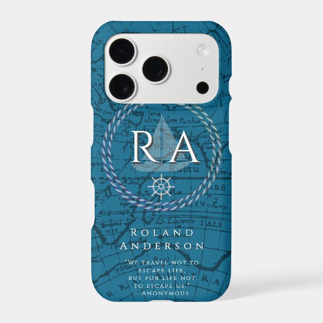 Nautical Rope Monogram Map Blue Iphone Case (Back)