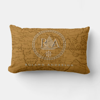 Nautical Rope Monogram Map Brown Lumbar Pillow