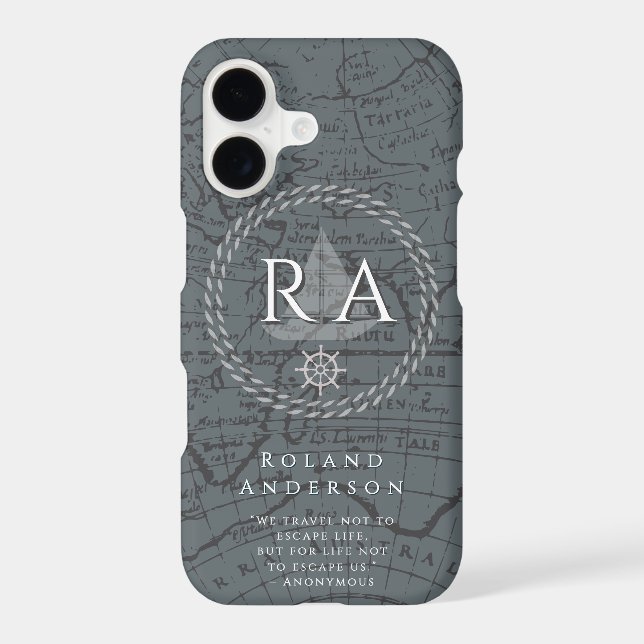Nautical Rope Monogram Map Grey Case-Mate iPhone Case (Back)