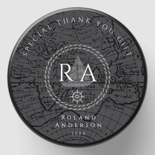  Nautical Rope Monogram Map Grey Mini Candle Favors (Front)