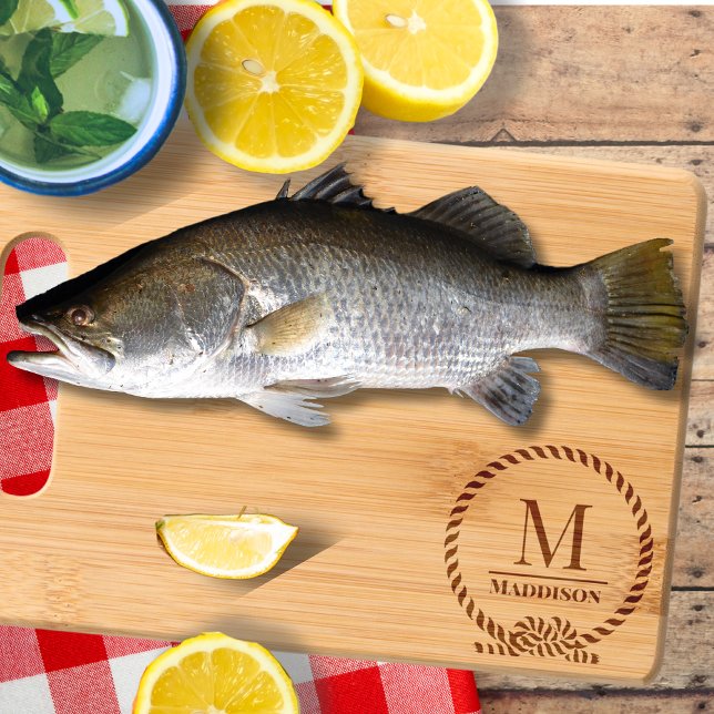 Nautical Rope Monogram name Initial  Engraved Cutting Board (Creator Uploaded)