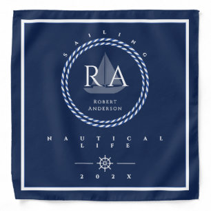 Nautical Rope Monogram Navy Bandana