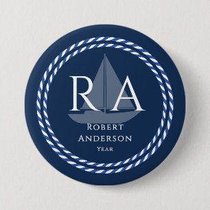 Nautical Rope Monogram Navy Button