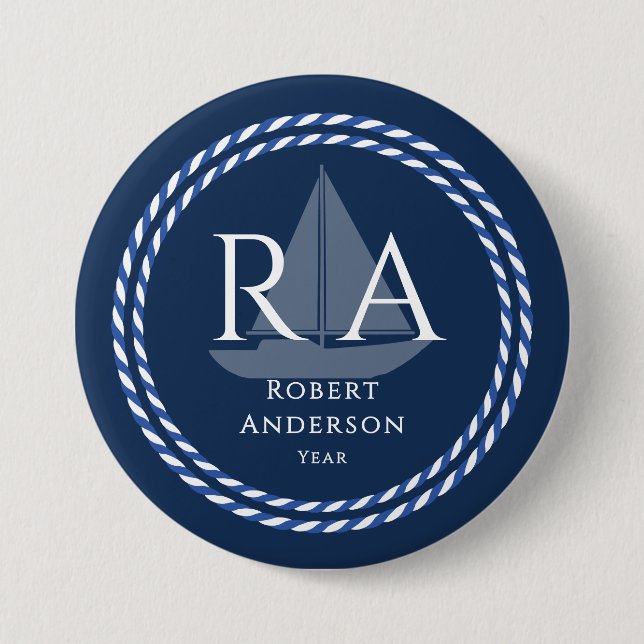 Nautical Rope Monogram Navy Button (Front)