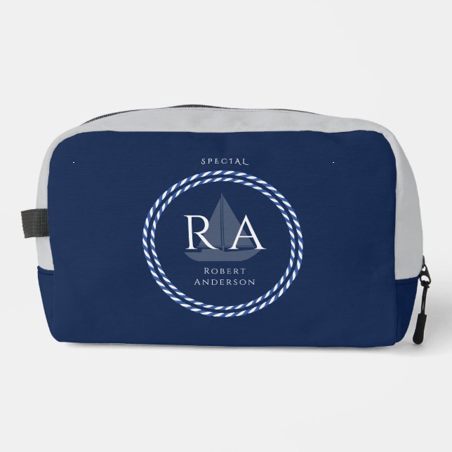 Nautical Rope Monogram Navy Dopp Kit (Front)