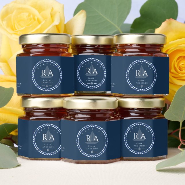 Nautical Rope Monogram Navy Honey Jar Favors (Insitu)
