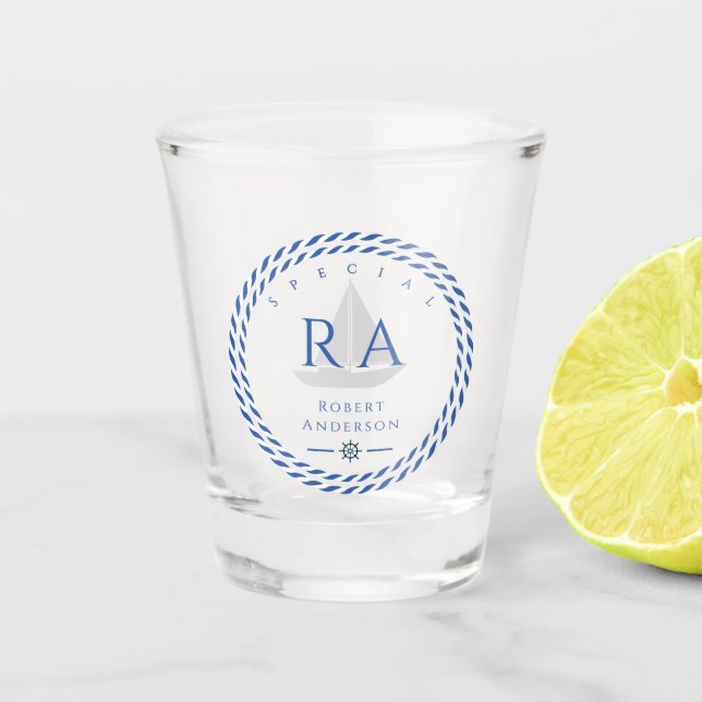 Nautical Rope Monogram  Shot Glass (Front)