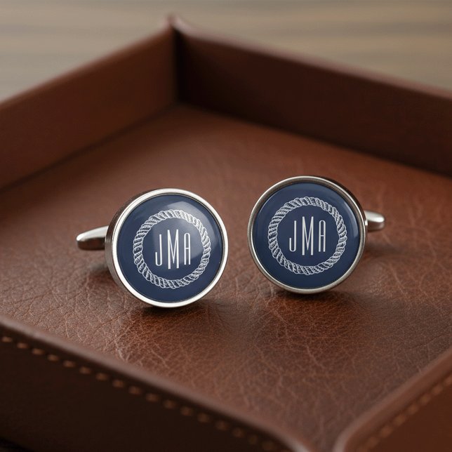 Nautical Rope Monogram Silver Cufflinks (Creator Uploaded)