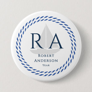 Nautical Rope Monogram White Button