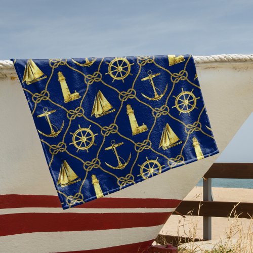 Nautical Rope Navy Blue and Gold Rope Beach Towel