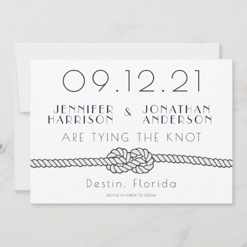Nautical Rope Navy Blue Beach Modern Typography Save The Date
