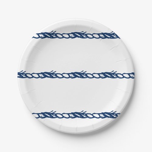 Nautical rope navy blue white pattern party paper plates