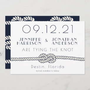 Nautical Rope Navy White Beach Wedding Typography Save The Date