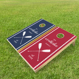 Nautical Rope & Oars Personalized Family Name Cornhole Set