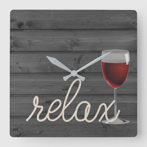 nautical rope on wood with red wine and relax text square wall clock