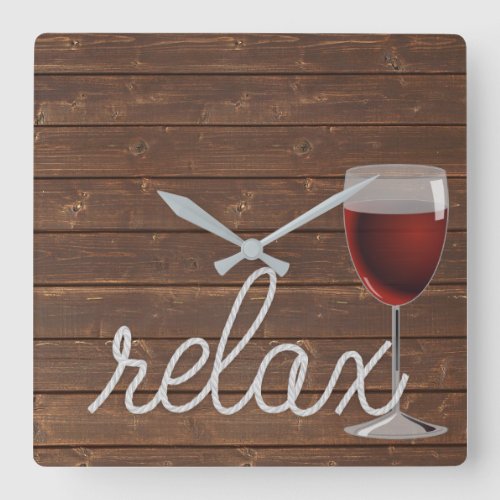 nautical rope on wood with wine and relax text square wall clock