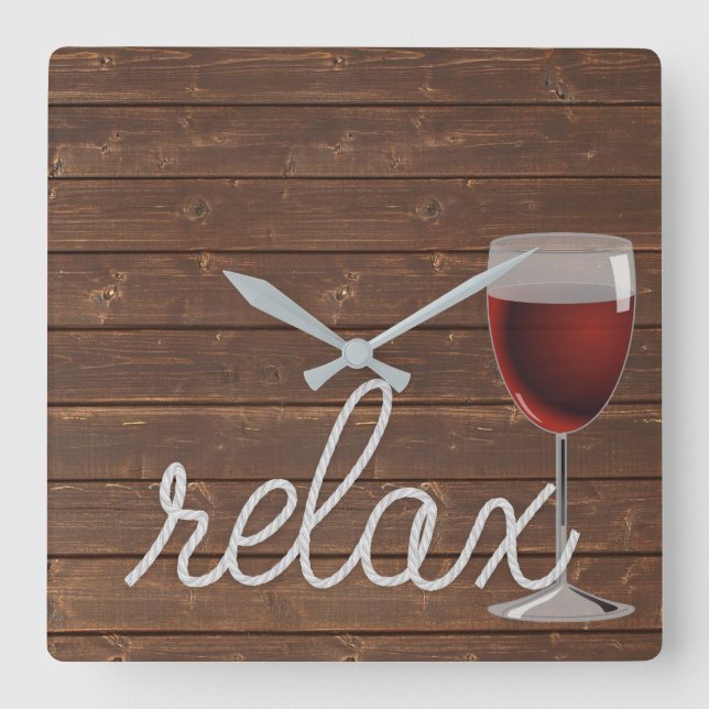 nautical rope on wood with wine and relax text square wall clock (Front)