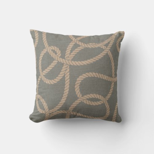 Nautical Rope Pattern Light Blue and Tan Throw Pillow