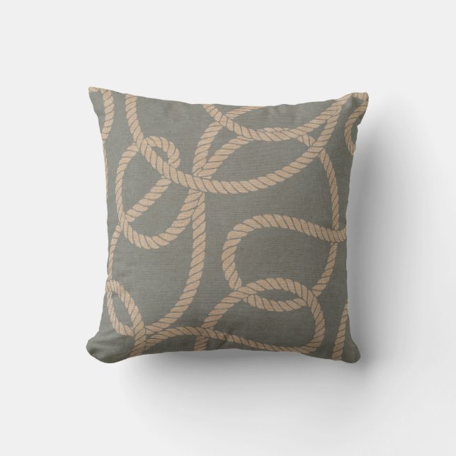 Nautical Rope Pattern Light Blue and Tan Throw Pillow (Front)